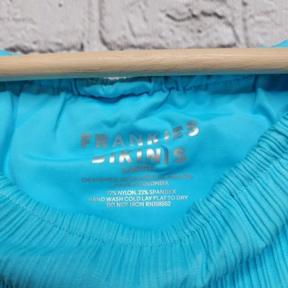 Frankies Bikinis Tia Plisse Bikini Bottom‎ In Aquamarine NWT Size L